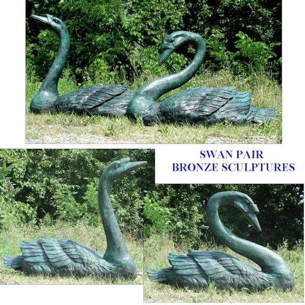 Life size bronze bird Swan pair sculpture indoor or outdoor use